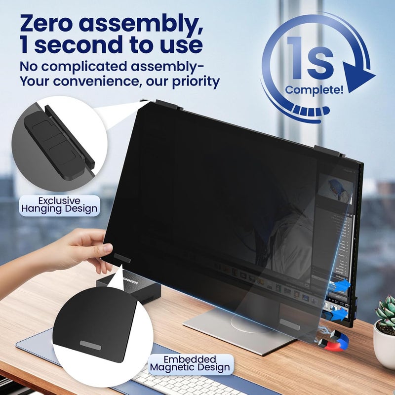 BOVORY Magnetic 24 Inch Privacy Screen Hanging for Computer Monitor 16:9 Aspect Ratio,Anti Glare Blue Light Private Protector Eye Care,Removable Anti Spy Filter Shield for Digital Workplaces - Image 3